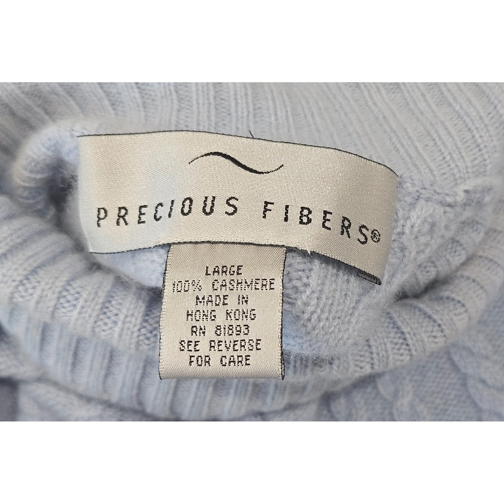 VINTAGE Precious Fibers 100% Cashmere Cable Knit Sweater Ice Blue Large FLAWLESS - Picture 3 of 7
